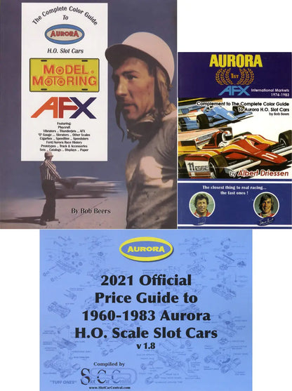 3 BOOK SET: Complete Color Guide to Aurora HO Slot Cars (Softcover) and 2021 Price Guide AND Aurora AFX International Markets 1974-1983